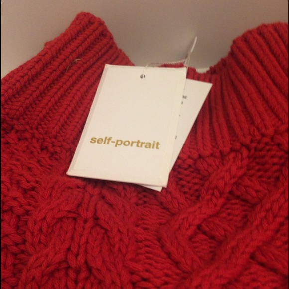 SELF-PORTRAIT NWT Oversized Red Off The Shoulder Sweater/Jumper - Picture 3 of 6